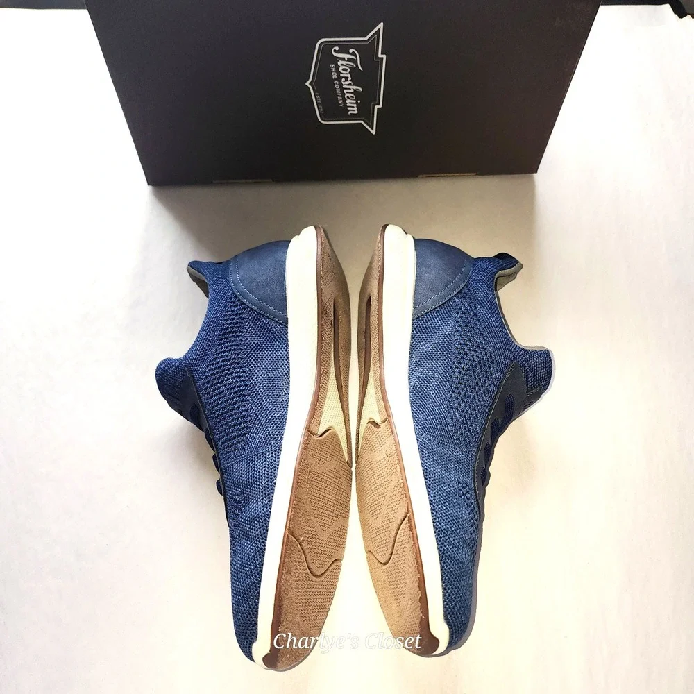 Florsheim Satellite Jr Knit Navy Slip-On Faux Lace Sneaker Kids 5.5M Casual Prep